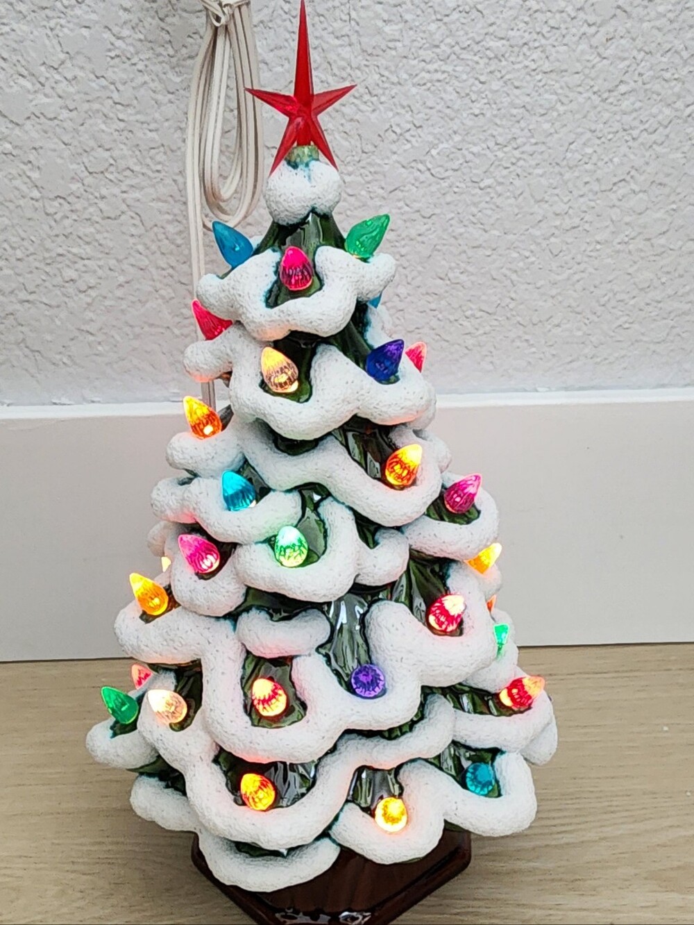 Classic Ceramic Snow-Capped Christmas Tree with Multicolor Lights